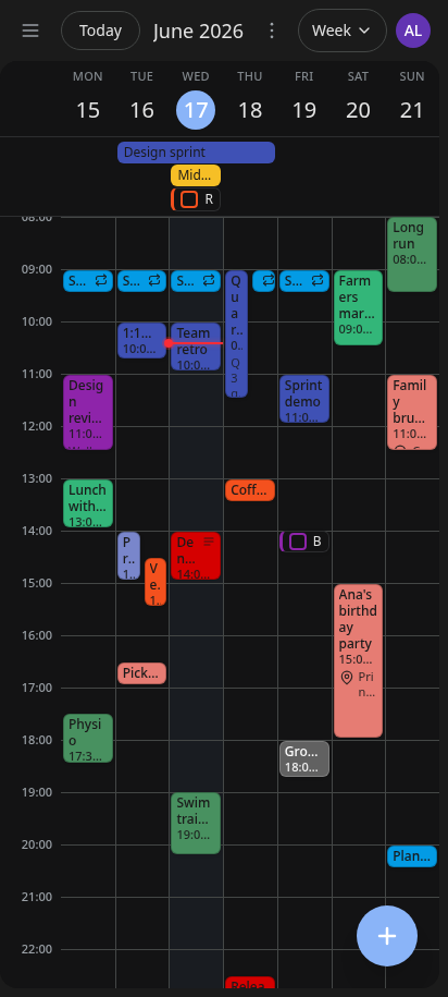 The week view on a phone