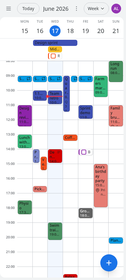 The week view on a phone